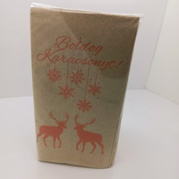   Karácsonyi szalvéta 1/8 hajtott 55 db/csomag - szarvasos, feliratos - barna papír