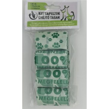   Poly-Pack Lebomló kutyapiszok zacskó kukoricakeményítőből - 4 tekercs/csom (80 db)