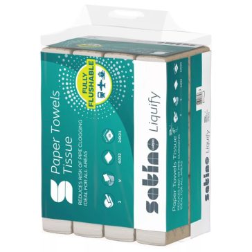   LIQUIFY V hajtogatott kéztörlő, 2 rtg 24x21 cm vízben oldódó - Wepa Satino 336 lap/ csom - W278070